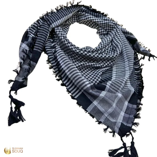 Keffiyeh | Mens Scarf, Black & White Checks - Image 2